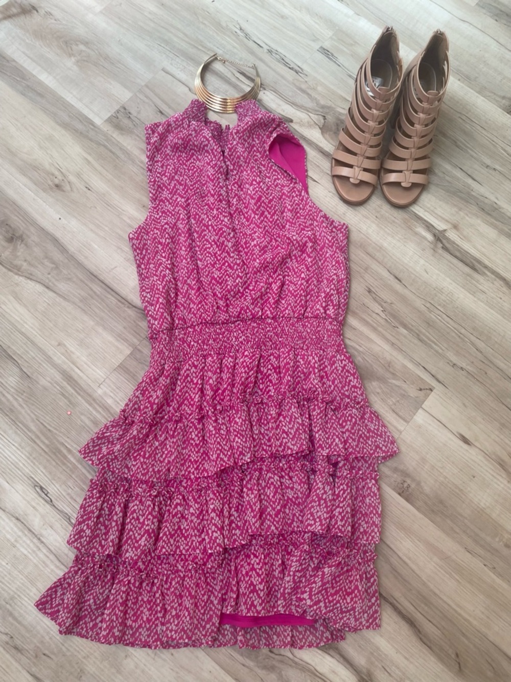 MSK Pink Patterned Tiered Sleeveless Mini Dress - Picture 3 of 3